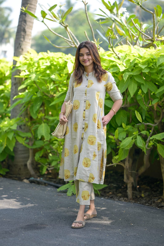 Floral yellow kurti