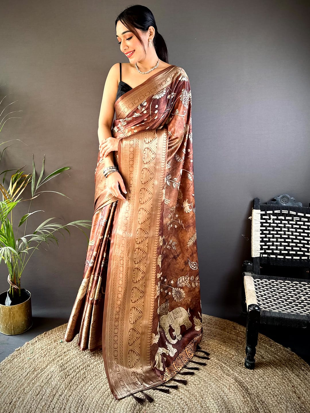 Floral Animal Batik Soft Silk Saree