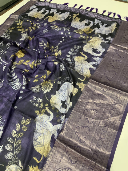 Floral Animal Batik Soft Silk Saree